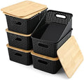 AREYZIN Storage Bins with Bamboo Lids Set of 6 Lidded Storage Container Plastic by AREYZIN