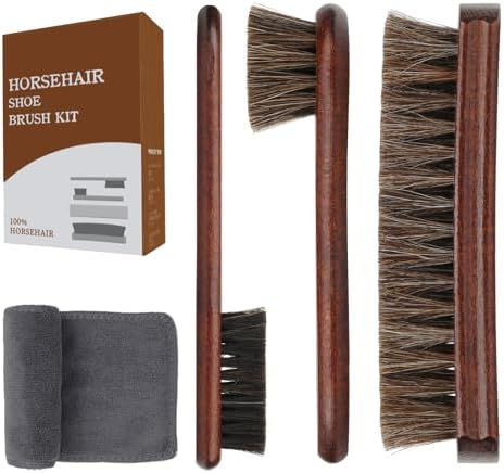 4-Piece 100% Horse Hair Shoe Brush Kit Premium Dauber Applicators Leather Care by Euvia