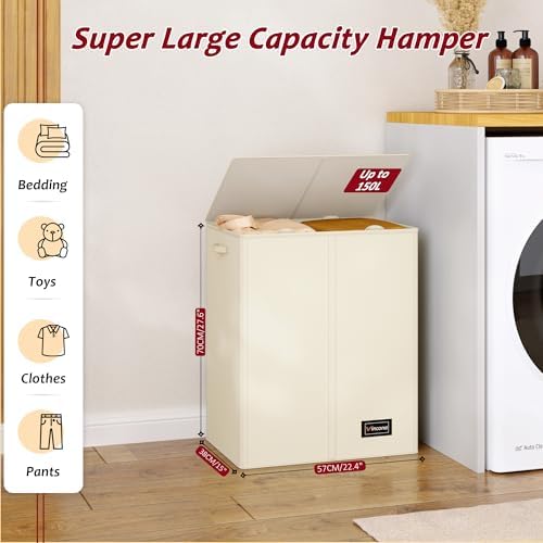 150L Laundry Hamper 2 Section, Large Laundry Hamper - Image 2