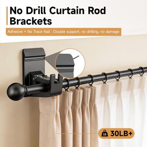 Universal Heavy Duty Curtain Rod Brackets, No Drill Curtain Rod Brackets - Image 2