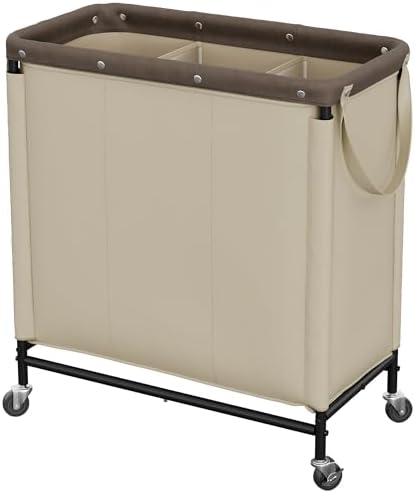 StorageWorks 2 Section Laundry Hamper, 120L Tan Sorter Cart by StorageWorks