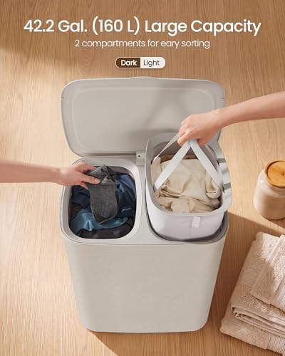SONGMICS Laundry Hamper with Lid, 160L Double Laundry Basket, Steel Frame - Image 3