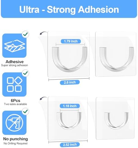 6 Pack Shower Rod Holders No Drilling, Adhesive Curtain Rod Brackets - Image 2