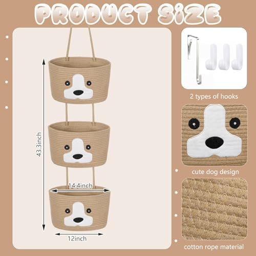 Dog Theme Basket for Nursery 3-Tier Cotton Rope Hanging Basket Cute Dog Clothes - Image 2