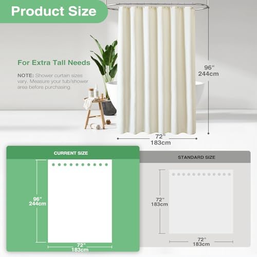 Dynamene Extra Long Waffle Shower Curtain 256 GSM Fabric 72x96 Cream/Ivory - Image 3