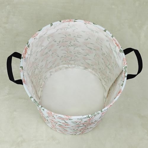 Round Laundry Basket Collapsible Storage Hamper Organizer Champagne Rose - Image 7