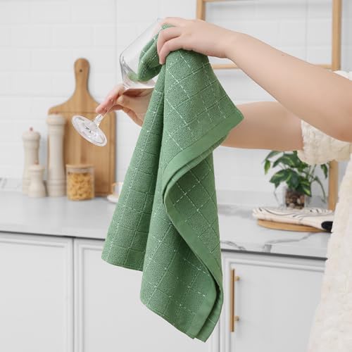 Homaxy 100% Cotton Terry Kitchen Towels, Large 4 Pack, Grass Green - Image 4