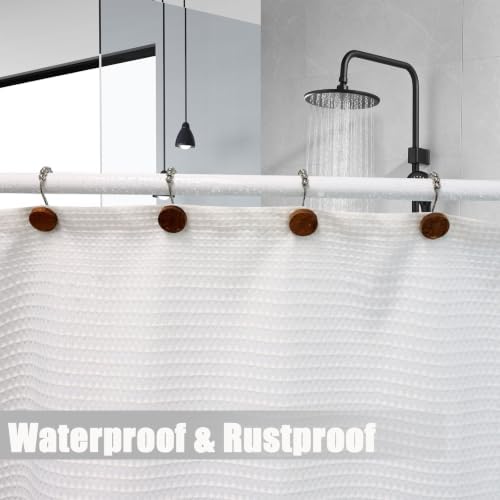 Wood Shower Curtain Hooks, Wooden Decorative Shower Curtain Rings, Modern Round - Image 5