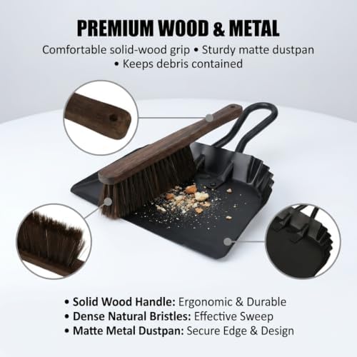 Dust Pan and Brush Set, Handheld Angled Dustpan and Wooden Broom Set, - Image 3