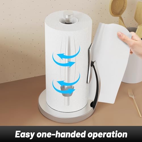 VEHHE Silver Paper Towel Holder Countertop, Spring Activated Arm - Image 2