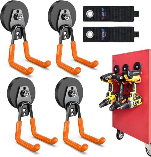 3-H Heavy Duty Magnetic Hooks, Large Magnet Hooks, 4 Pack Orange by 3-H