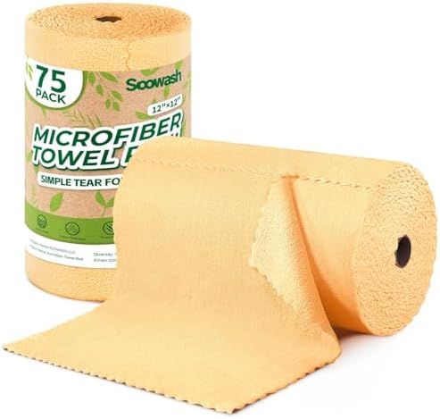 Microfiber Cleaning Cloths Roll 75 Pack 12x12 Inch Lint Free by SOOWASH