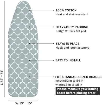 Ironing Board Cover and Pad Standard Size 15" x 54", 3 Pairs of Hook and Loop - Image 2