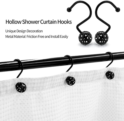 MitoVilla 24 Pcs Set Black Shower Curtain Hooks, Metal Shower Hooks - Image 3