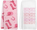 Western Howdy Pink Kitchen Towels and Dishcloths Set of 2, Preppy Bathroom Decor by HFXHANGD