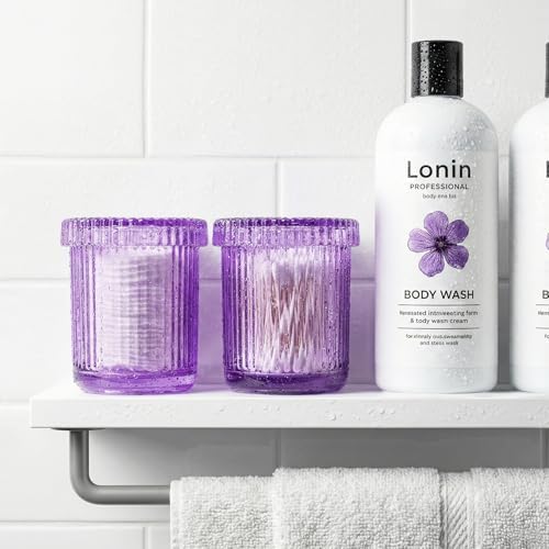 Purple Thick Glass Bathroom Qtip Holder, 2 Pack - Image 2