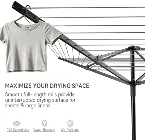 Enayplon 4-Arm Umbrella Clothes Drying Rack, 164 FT Rotary Outdoor Clothesline - Image 4