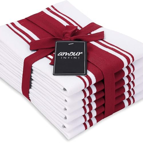 AMOUR INFINI Kitchen Towels 100% Cotton Pack of 6, Highly Absorbent Quick by AmourInfini