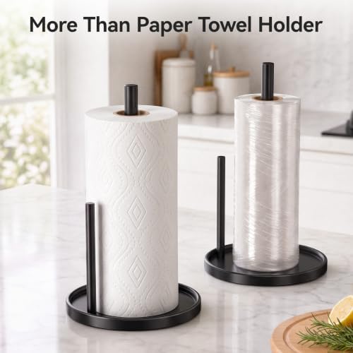 Paper Towel Holder Black for Kitchen Countertop Roll Holder Weighted Base - Image 6