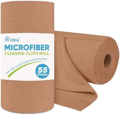 AIDEA Microfiber Cleaning Cloth Roll-55 Sheets, Cleaning Rags 11×9" Brown by AIDEAHOME