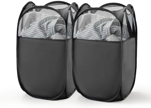 TECHMILLY Pop Up Foldable Laundry Basket, Mesh Laundry Hamper by TECHMILLY