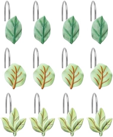 Sage Green Leaf Shower Curtain Hooks 12PCS Resin Decor by Unknown