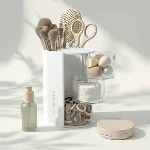Qtip Holder, Vanity Makeup Brush holder, Sage Green Bathroom Canisters Dispenser - Image 6