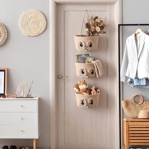 Squirrel Nursery Decor 3 Tier Cotton Rope Hanging Basket Organizer Squirrel - Image 5