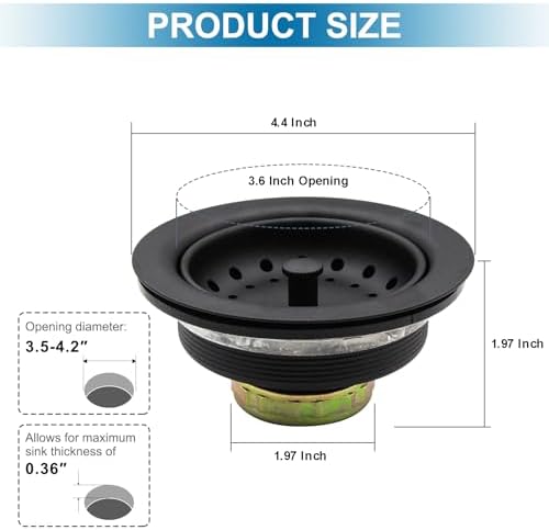 ZM Black Kitchen Sink Strainer Basket, Stainless Steel Drain Stopper - Image 4