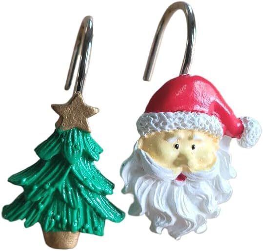 Two Fish Home Fashions Set of 12 Decorative Christmas Tree Resin Shower Curtain - Image 2