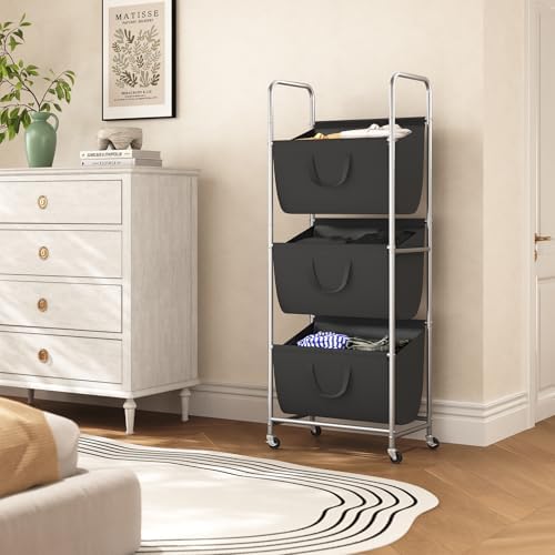 ELYKEN 3-Tier Vertical Rolling Laundry Hamper - Image 2
