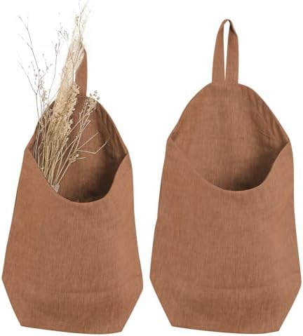 100% Linen Hanging Storage Bags Baskets 2 Pcs, Small Wall Storage Bag by HSOFTIFY