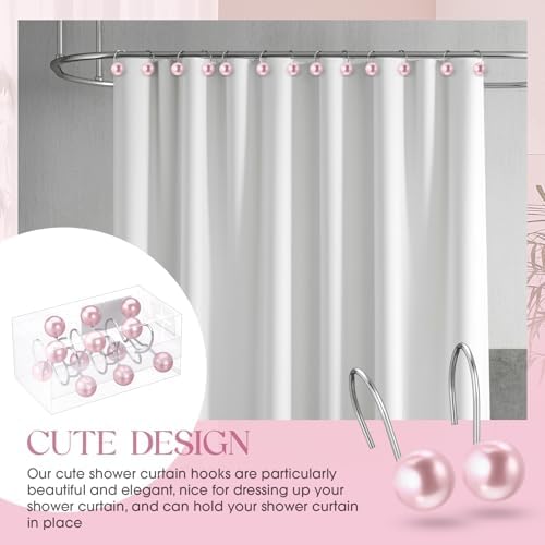 Threehoney 12 Pcs Cute Shower Curtain Hooks Shower Curtain RingPink - Image 4