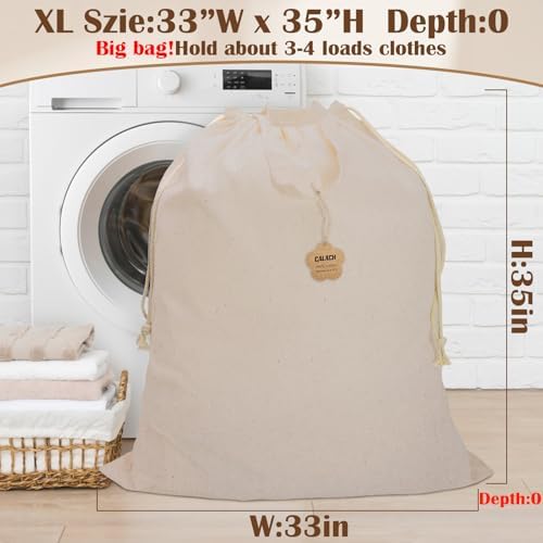 Cotton Canvas Laundry Bag with Handles & Drawstring, XL 33"Wx 35"H - Image 2