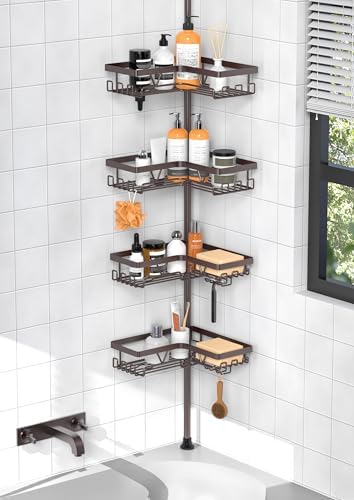 KEGII 4-Tier Corner Shower Caddy Tension Pole, Bathroom Shelf by KEGII