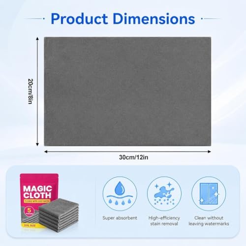 5 Pack Genie Cloth Magic Cloth, Microfiber Cleaning Cloths, Lint Free Reusable - Image 7