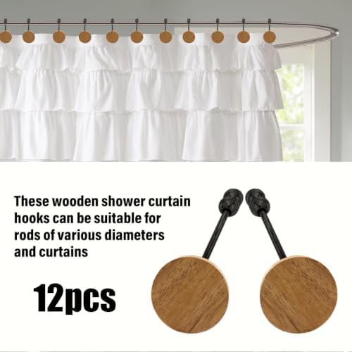 Wood Shower Curtain Hooks, Wooden Decorative Shower Curtain Rings, Modern Round - Image 4