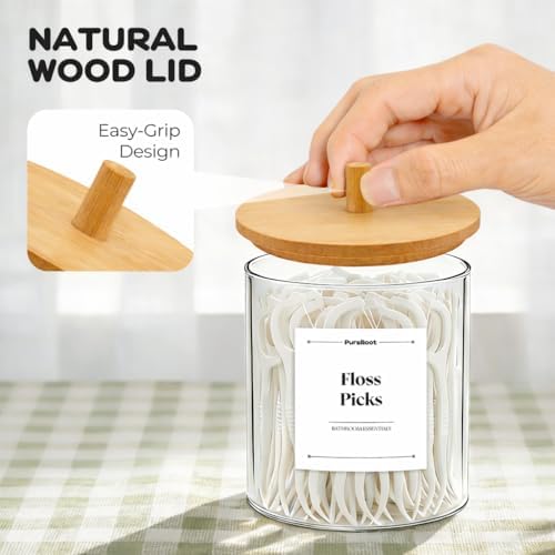 15 oz Glass Qtip Holder with Bamboo Lids, 2 Pack Apothecary Jars - Image 2