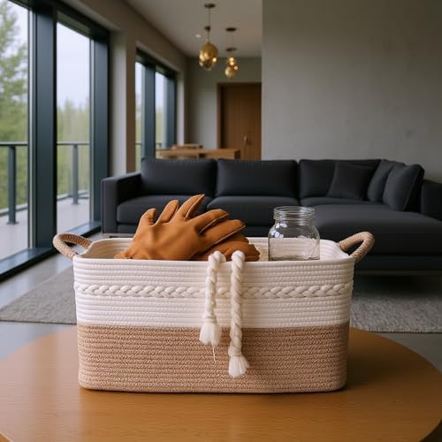 Decorative laundry basket with handles woven from natural cotton rope storage - Image 6