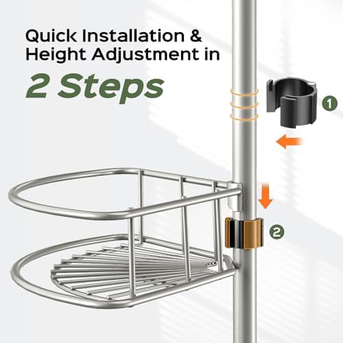 HAMITOR Shower Caddy Tension Pole: 4-Tier Rustproof Bathroom Corner Shelf - Image 4