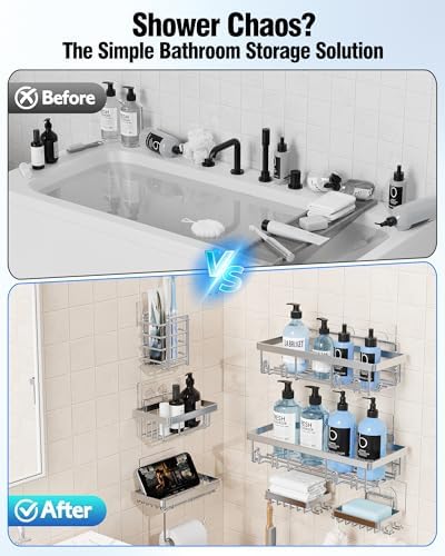Shower Caddy 7 Pack, Adhesive Bathroom Shower Organizer - Image 2