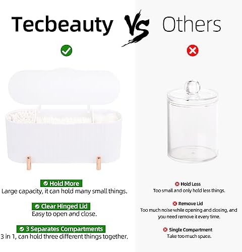 Tecbeauty Qtips Holder, 3 Grids Separate Cotton Swabs Ball Dispenser, Storage - Image 3