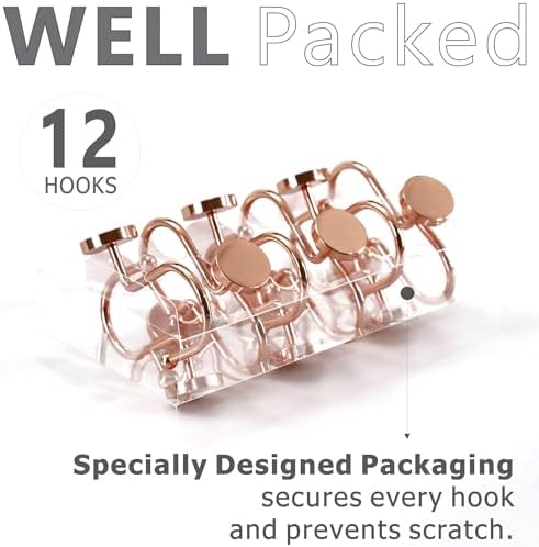 Rose Gold Shower Curtain Hooks: Rust Proof Metal Curtain Rings - Image 3