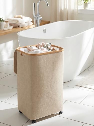 efluky Laundry Basket with Wheels, Tall Rolling Laundry Hamper with Lid and - Image 2