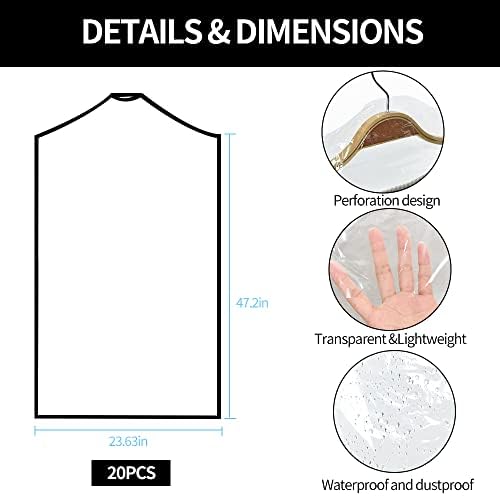 BEISHIDA 20PCS 47 Inch Plastic Garment Bag-Plastic Clear Dry Cleaner Laundry - Image 2