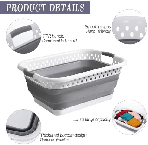 2 Pcs Collapsible Laundry Baskets, 11 Gallon 42L Collapsible Laundry Clothes - Image 3