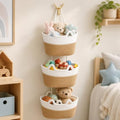 3 Tier Hanging Basket Over the Door | Wall-Mounted Braided Storage Bags by Unknown