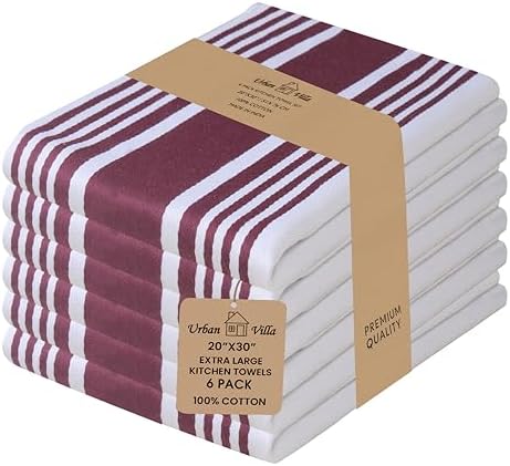 Urban Villa Kitchen Towels Cotton Dish Towels 20”x30” Wine Wht by CottonTrends