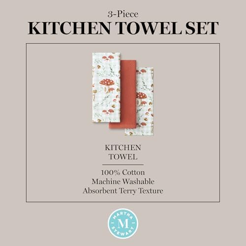 Martha Stewart Autumn Harvest Mushroom Plaid Kitchen Towel 3-Pack Set, 100% - Image 4