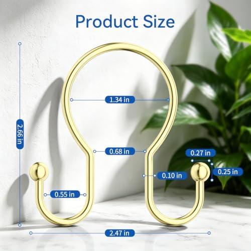 OEH Shower Curtain Hooks, Metal Shower Curtain Hangers, Double Hook Gold Shower - Image 2